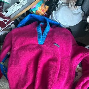 Patagonia Vibrant Pink Fleece with Blue Trim